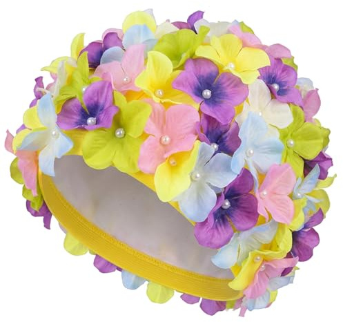 Vintage Floral Petal Retro Swim Caps Bathing Cap for Women, Floral Design Ladies Swimming Cap, Adult Swimming Hat for Pool Training and Water Sports, One Piece Floral Swim Hat