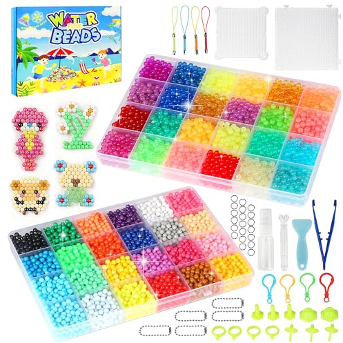 TTOPBAO 6400+ Piezas Perlas Completo Juego, 48 colores, Transparentes y Sólidas, Creatividad Perlas de Agua, Set de Recambio Manualidades DIY para Principiantes y Niños