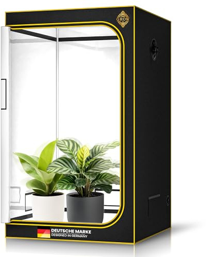 THE GROW Edelweiss PRO Growzelt 120x120x200 cm, lichtdichte Growbox für Indoor-Pflanzen, PAR-White Innenfläche, 2000D Black-Armor, 16 mm Metallrahmen, SBS-Reißverschluss, Bodenwanne