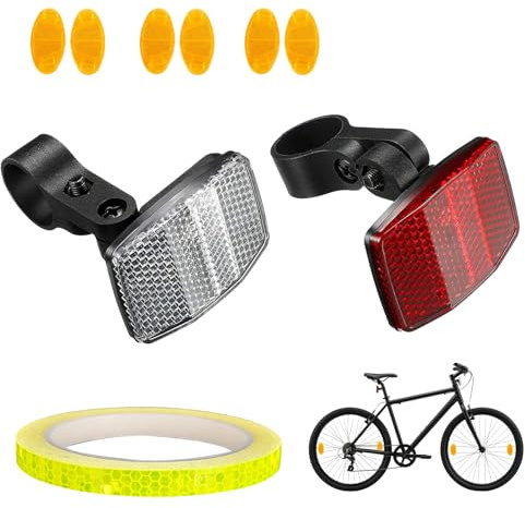 Kit Réflecteurs Vélo Complet avec Catadioptres Avant et Arrière, 8 m Bande Réfléchissante et 6 Réflecteurs de Rayons Jaunes, Accessoires Visibilité pour VTT, Vélo de Route, Ville, Pliant et Vélo Élect