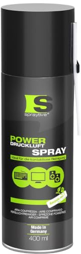 1 x 400 ml Spraytive Power Druckluftspray/Druckluftreiniger: Mit 10cm Sprühverlängerung - Druckluft aus der Dose Air Duster - Reinigung von Tastatur, PC/Computer, PS5, Xbox, Kamera - Made in Germany!