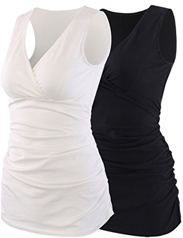 ZUMIY Top maternità e prémaman, Cotone V Neck Donna Increspato Camicia di maternità Vita/Gravidanza T-Shirt (M, Black+White/2-pk)