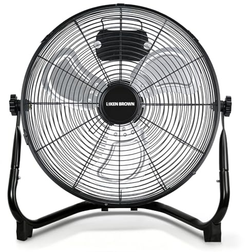 KEN BROWN 14 Inch High Velocity Metal Floor Fan, 3 Speed & 360° Adjustable Tilt, All-Metal Construction, Powerful 25 ft/sec Airflow, for Warehouse, Workshop, Factory, Garage & Home