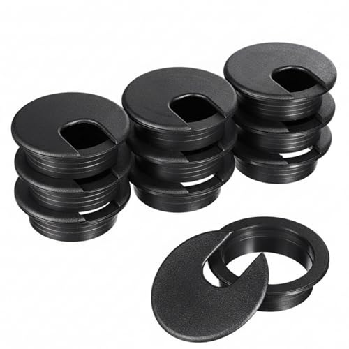 SATINIOR 10 Packs Desk Wire Cord Cable Grommets Cover Plastic PC Desk Cord Organizer Plastic Grommet Hole Cover for Arranging Managing and Hiding Office PC Desktop Cable(2 Inch, Black)