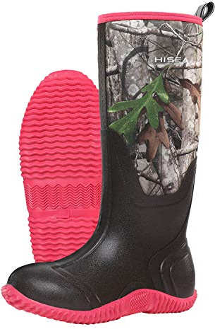 HISEA Women's Rain Boots, Knee High Rubber Boots Waterproof Insulated Neoprene Mud Boots, Anti-Slip Outdoor Work Boots for Hunting Gardening Farming Yard Working, Size 8 Camo