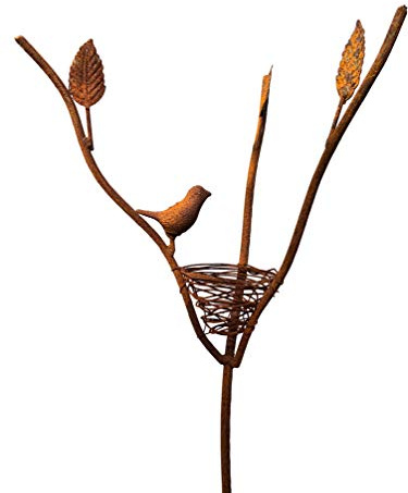 Dekostecker Meisenknödelhalter – Vogelfutterstation – Vogelnest -aus Metall mit Edelrost Patina Maße (HxBxT) 150 x 27 x 20 cm