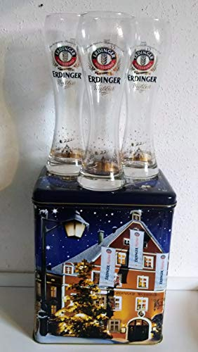 Lot de 3 verres à bière blanche Erdinger - 0,5 l - Coffret cadeau - Motifs Erdinger - Verres à bière blanche - Verres en cristal - Boîte de Noël