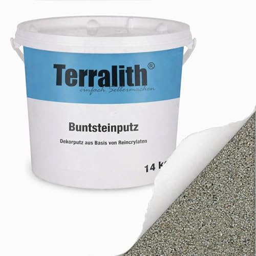 Terralith Buntsteinputz 14kg in grau, Sockelputz für Innen und Außen mit Reinacrylat Bindemittel aus Naturstein, 1-2mm Körnung (BSP82)
