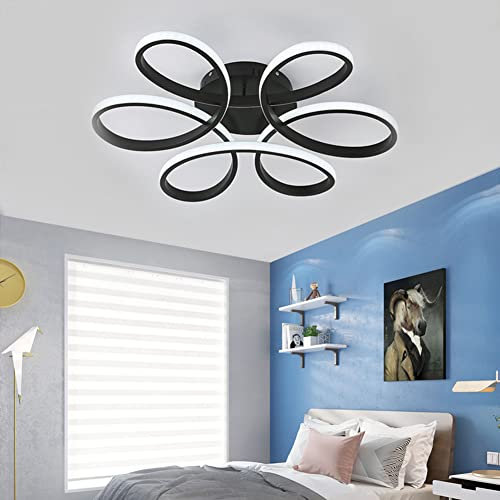 XEMQENER LED Ceiling Light, Modern 74W Ceiling Lights Fixture Elegant Flower Design, Acrylic Flush Mount Chandelier Pendant Light for Living Room Bedroom Dining Room, 6000K Cool White Light Only,Black