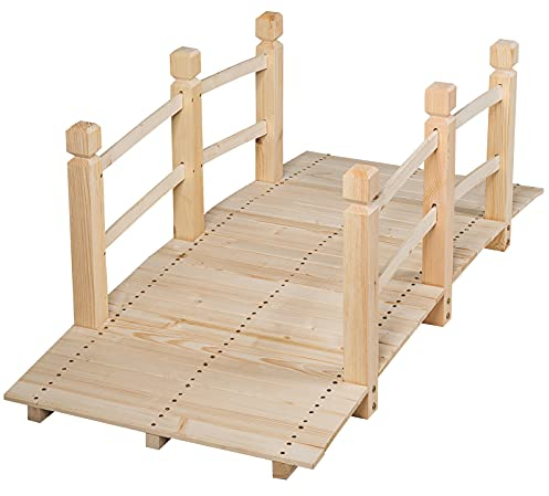 RELAX4LIFE Puente de Madera con Barandilla, Puente CE Jardín, Madera CE Abeto, Puente para Estanque, Carga 100 kg, Puente Decorativo Estable y Duradero, 150 x 67 x 55 cm (Natural)