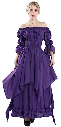 Fiamll Robe victorienne de la Renaissance pour femme - Robe de sorcière gothique - Robe de mariage médiévale, violet, S-M