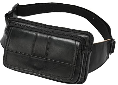Gürteltasche aus Leder für Herren und Damen, Outdoor, Reisen, Wandern, Camping, Wandern, Laufen, Hüftgürtel, schlanke Handy-Geldbörse, Geldbörse, Schwarz