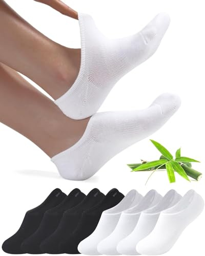 Toes Home Sneaker Socken Damen Füsslinge Herren 8 Paar, Bambus Füßlinge Sneakersocken Unsichtbare Unisex Bambussocken No Show Socken mit Rutschfest Silikon Footies Schwarz Weiß 39-42