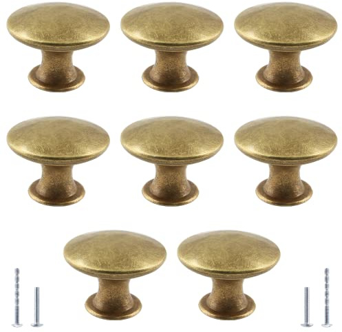 Moicstiy 8Pcs 30mm Antique Brass Kitchen Cabinet Knobs