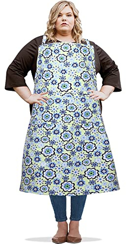 SANFERGE Schürze aus Segeltuch für Damen, Übergröße, mit 2 Taschen, 99 x 96,5 cm, extra große XXL-Schürzen