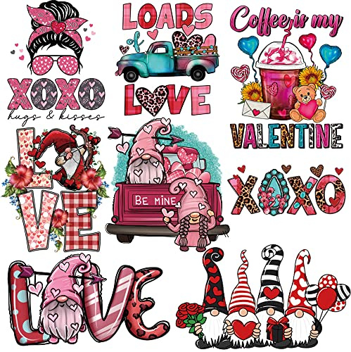 Valentine's Day Iron on Patches Heat Transfers Sticker Decals for Hoodies T-Shirt Jeans Jackets Backpack DIY Decorations 8 Large Cute Iron on Vinyl Appliques for Clothing Art Decor Supplies