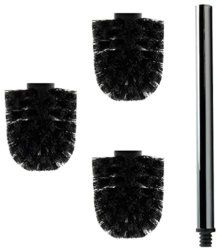 Daloual - 3 x Ersatz WC-Bürstenkopf Schwarz Ø ca. 8 cm + 1 x Edelstahl-Griff 26,5 cm - Toiletten-Bürste - Klo-Bürste - WC-Besen - austauschbar - modernes Design - hochwertig - langlebig
