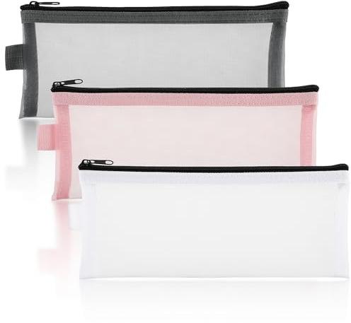 Sibba 3pcs Estuche Transparente para Lápices y Bolígrafos - Bolsa De Nylon con Cremallera - Organizador Multiusos para Maquillaje y Oficina