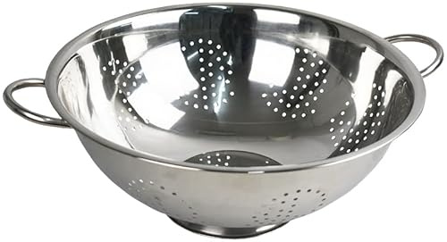 Stainless Steel Colander with Feet and Handles Silver Dishwasher Safe Quick Draining Multiple -Purpose Pasta Vegetable Spaghetti Fruit (24CM)