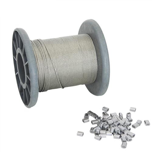 Drahtseil 50m / 100m 304 Edelstahldraht Seil Klettern Harness Stahlkabel 1,2mm, 1,5 mm Durchmesser + 50/100 Stück Ärmeln Aluminium (Size : 1.5mm 100m)