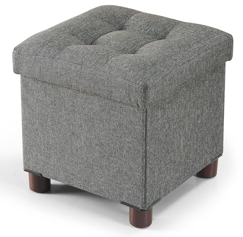 BRIAN & DANY Sitzhocker mit Stauraum 32 x 32 x 32.5cm, Hocker mit Stauraum und Deckel mit Holzfüßen, Grau