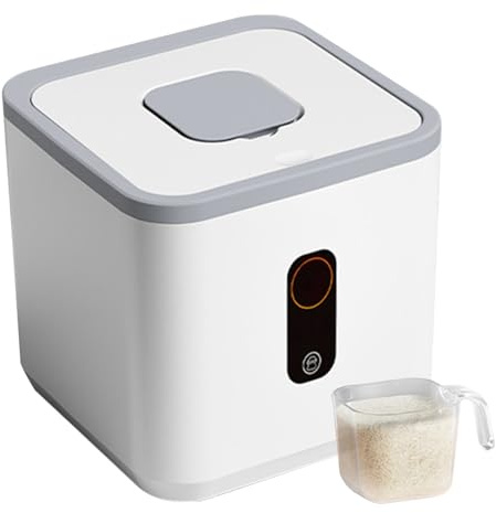 Neroyaner Rice Dispenser Container 5kg Food Grade Dampproof Dual Silicone Seal Cereal Rice Bucket with Measuring Cup Strong Load Heat Resistant Storage