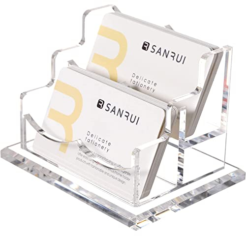 SANRUI Visitenkartenhalter Visitenkarten Aufbewahrung Aufsteller für Büro,Messe,Hotel,Klinik 120 Karte 2 Fächer Acryl, transparent