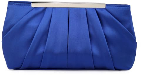 RomanticDesign Elegante Abend-Clutch, plissiert, Satin, Braut-Geldbörse, Party, Abschlussball, Bankett, Handtasche, Schultertasche, Königsblau