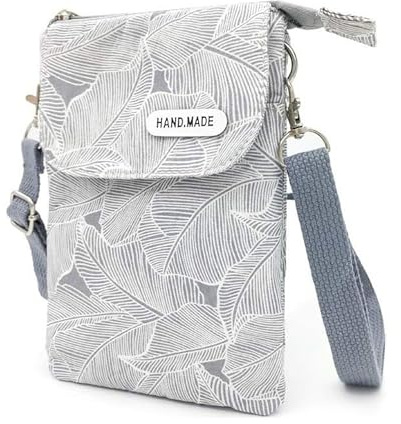 dogmoon Sac à bandoulière pour femme, mini sac à bandoulière réglable avec fermeture éclair, petit sac à bandoulière en toile légère, Feuille gris clair, length 19.5 * width 14 * height 2 cm