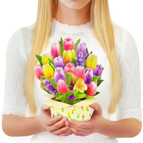 GREETING ART Pop-Up Blumen Karte, Karten mit Tulpe, 3D Geburtstagskarte für Frau, Freundin & Mutter,Gute Besserung, Danke, Jahrestag Karte, Hochzeitskarte, Muttertag Karte