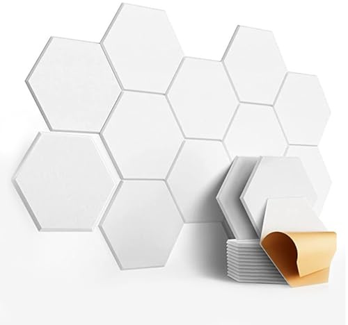 Selbstklebende Akustikpaneele, Satz mit 12 hochdichten Akustikpaneelen für Studio-/Decken-/Tür-/Wanddekoration und akustische Behandlung, Studio-/Haus-/Spieldekoration (30 * 26, Weiß)