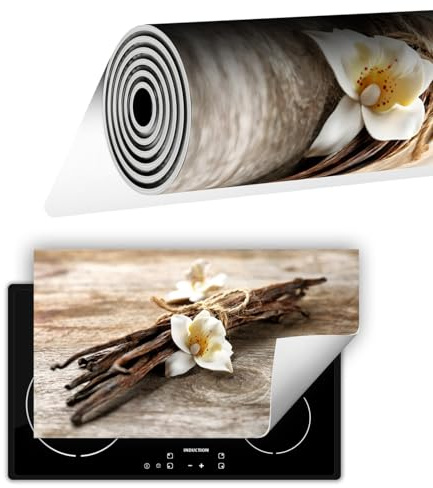 TMK ArtDeko Herdabdeckplatte Ceranfeld abdeckung Aufrollbare Matte für Induktion 1-teilig 90x52 cm, Blume Holz