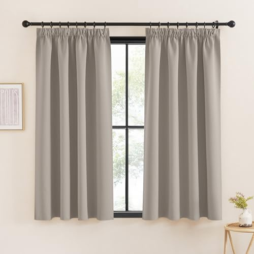 KGORGE Verdunklungsvorhänge Kurz Vorhang Blickdicht mit Kräuselband | Sandfarben,2er Set,160 x 140 cm(HxB),Thermovorhang Hitzeschutz,Verdunkelung,Sonnenschutz,für Schafzimmer/Küche
