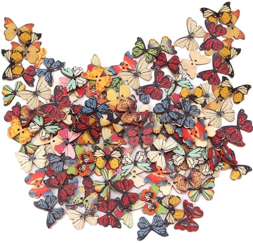 200 Pièces Boutons Bois Couleurs Mixtes, Boutons Décoratifs Papillon Multicolores 2 Trous 22 mm, Boutons Artisanaux, Bouton de Couture, Boutons Enfants pour Couture, Artisanat, Bricolage, Décoration