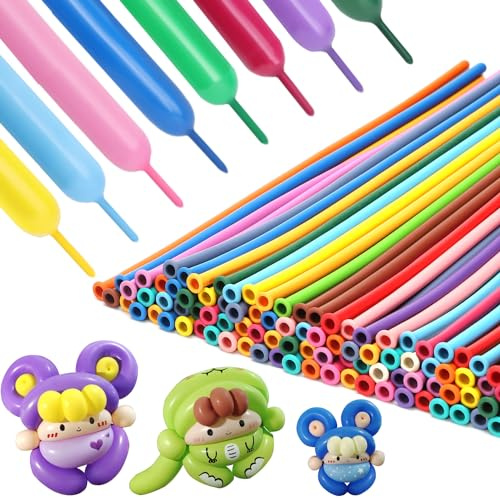 PIGETALE 100pcs Modelling Balloons 260 Long Balloons for Twisting Animal Assorted Color Thickening Latex Magic Balloon for Balloon Arch Kids Birthday Party Wedding Festival Christmas Clown Decorations