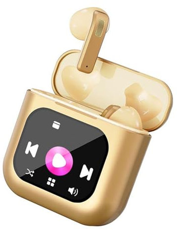 Fiauli Wireless Earbuds,Bluetooth Earbuds with Intelligent Touch Display Screen,ENC Noise Reduction Wireless Headphones in Ear,Bluetooth 5.3 Wireless Bluetooth Earphones for Sport Travel (Champagne)