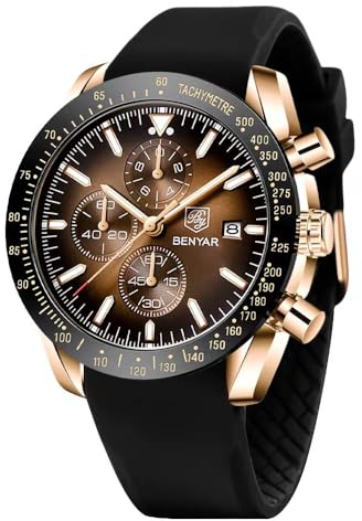 BENYAR Orologio da Uomo Cronografo Analogico Movimento al Quarzo Impermeabile Luminoso Moda Sportivo Affari Orologio da Polso Elegante Regalo per Uomo