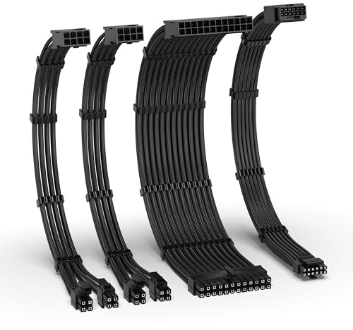 EZDIY-FAB 12VHPWR PSU Cable Extension Kit for RTX 50/40 Series,16AWG PCIE 5.0 Power Supply Cable Extension- 1x 24 Pin ATX /2X 8Pin (4+4) EPS / 1x12+4 Pin GPU,Sleeve Cable 300MM with Combs-Black