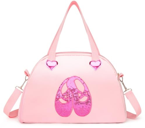 ISABELLA MOON Girls Kids Children Ballet Dance Bag, Pink Ballerina Handbag Tote Gymnastics Sports Duffel Bag, Crossbody Shoulder School Bag Light Weight Carry-on Luggage (Pink2)