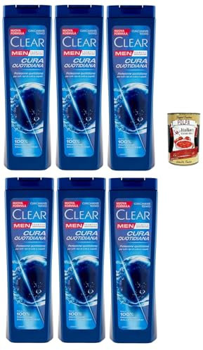 Clear Cura Quotidiana Men Shampooing pour tous les types de cheveux et de cuir chevelu – Shampooing de soin quotidien 6 x 225 ml + Italian Gourmet Polpa 400 g