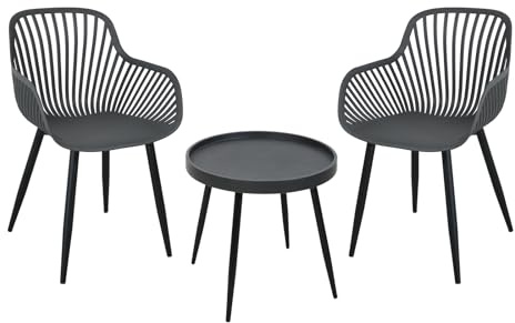 SVITA Philly Sitzgruppe Outdoor rund Gartenmöbel Balkonmöbel Set 3 teilig Grau/Schwarz