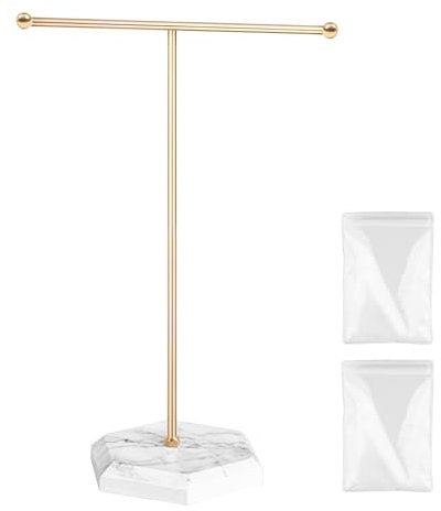 arrderly Schmuck Organizer Ständer, T-Stange Halskette, Ohrringe Display Halter mit Marmor Muster Tablett, für Halsketten, Armbänder, Ohrringe, Ringe, Uhren