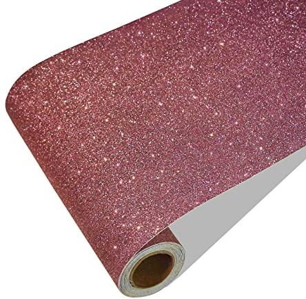 CRE8TIVE Glitzer Tapete Rosa Golden Folie für Möbel Glitzerfolie Selbstklebend Strukturtapete Dekofolie Möbelfolie Selbstklebende Bordüre Spiegel Tapete Badezimmer Küche Schrankfolie 20cm x 200cm