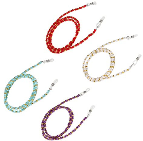 LIFKOME 4 Stück Perlen Brillenkette Sonnenbrillenhalter Umhängeband Brillenzubehör Rot Violett Weiß Himmelblau