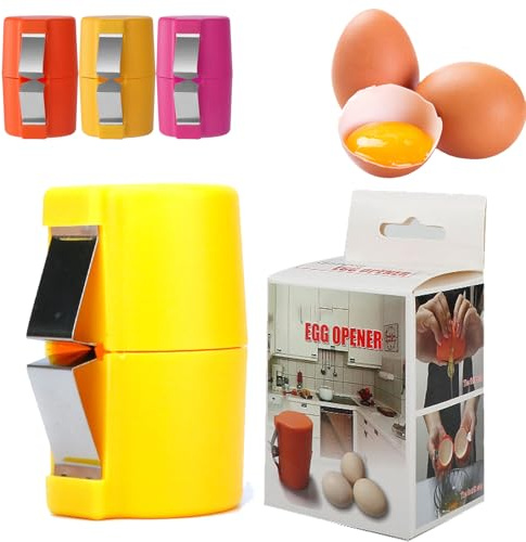Egg Shell Opener, No Mess Easy Egg Opener Tool, Egg Cracker Tool for Raw Eggs, Stainless Steel Egg Peeler, Egg Cracking Tool, Dishwasher Safe (1, Yellow)