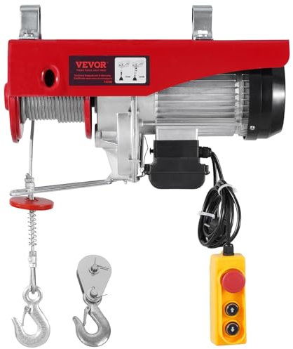 VEVOR Paranco Elettrico Doppio Cavo Carico max. 1200 kg, Telecomando a Filo 4,2 m, Altezza di Sollevamento Cavo Singolo 12 m, Paranco Arresto di Emergenza, Sollevatore per Garage, Magazzino, Fabbrica