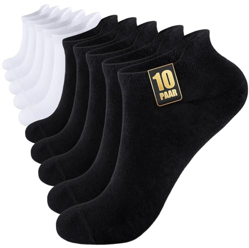 SockWaddles 10 Par Sneakersockor Herr Dam, Anti-Svett Korta Sockor, Bomullssportstrumpor, Andningsbara Löparstrumpor Unisex Svart Vit Grå