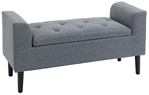 HOMCOM Sitzbank mit Stauraum, Polsterbank 116 x 44 x 58 cm Hellgrau | Mit Leinenoptik, Holzbeine, Bettbank, Belastbar Bis 130 kg, für Wohnzimmer Schlafzimmer Flur