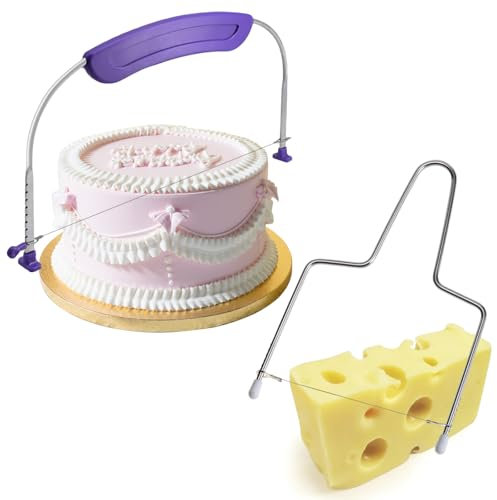 REBUCINA Cake Cutter Leveller,Cake Leveller,Adjustable Cutter,Cake Slicer Cutter,Divider Cake Layerer Bread Cutter,with Stainless Steel Cheese Cutter for Kitchen Accessories Baking Tools (Purple)