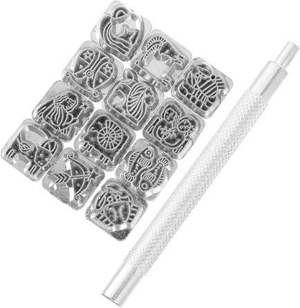 SHINEOFI Leder-stanzwerkzeug Mit Zwölf Sternbildmustern Zinklegierung Lederprägewerkzeuge Griff Für Diy Leder Handwerk Schuhe Taschen Gürtel Geldbörsen